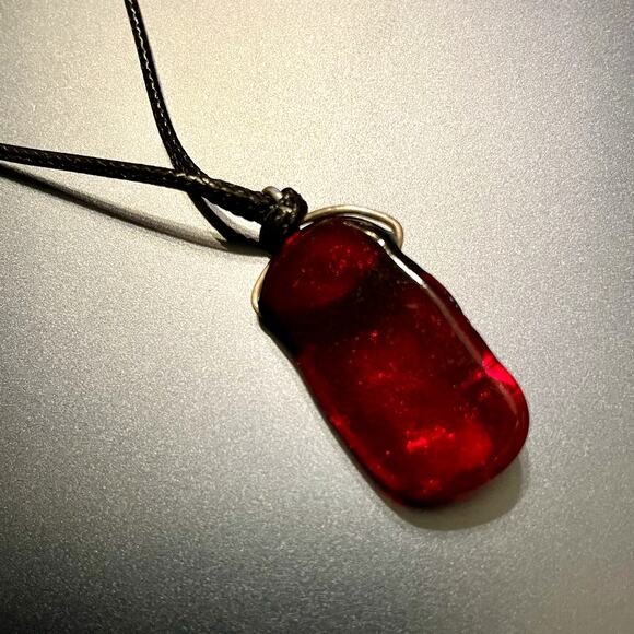 Raspberry Colored Dichroic Handcrafted Glass Pendant - Picture 6 of 7